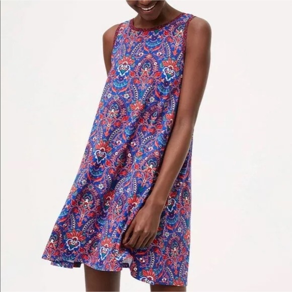 LOFT Dresses & Skirts - Ann Taylor Loft Womens A Line Dress Blue Red XS